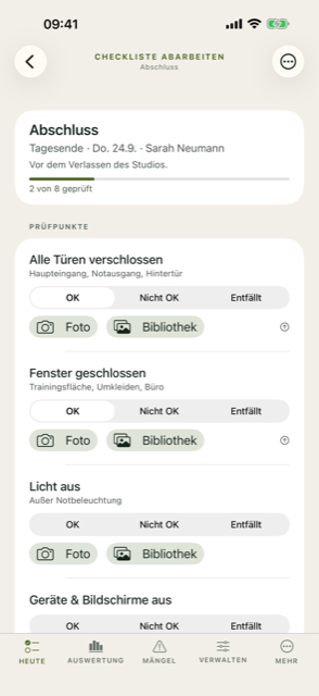 ImpulsCheck-App bei der Bearbeitung eines Prüfpunkts
